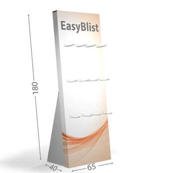 Espositore Portablister   con modularità nella quantità e posizione ganci.  ; Realizzato in cartone microtriplo rivestito con stampa lucida o opaca o con le nostre tinte standard ; Consegnato in scatola singola di cartone