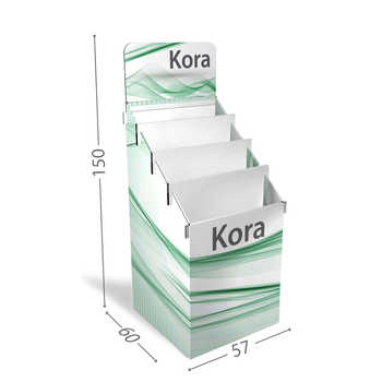 Espositore in cartone modello Kora, scomparti a scaletta persdonalizzabili anche in poche copie.